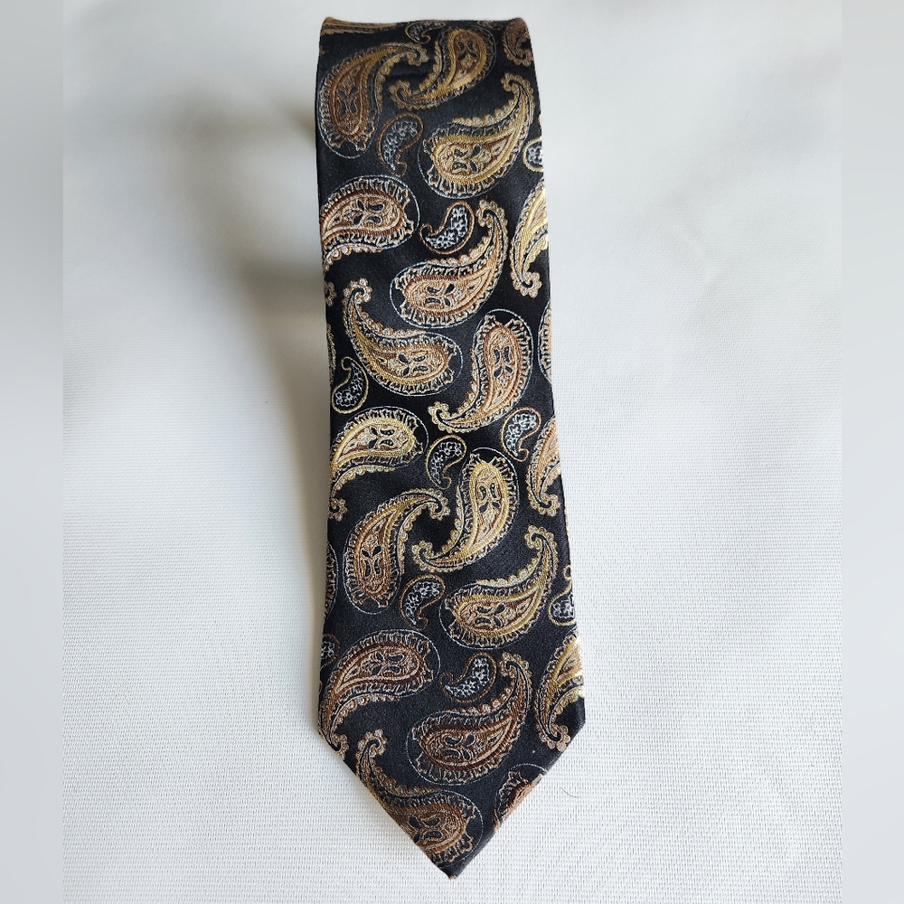 BRUNO PIATTELLI Tie Bronze Orange/Brown Gray Light Gold Silk Hand Made Necktie